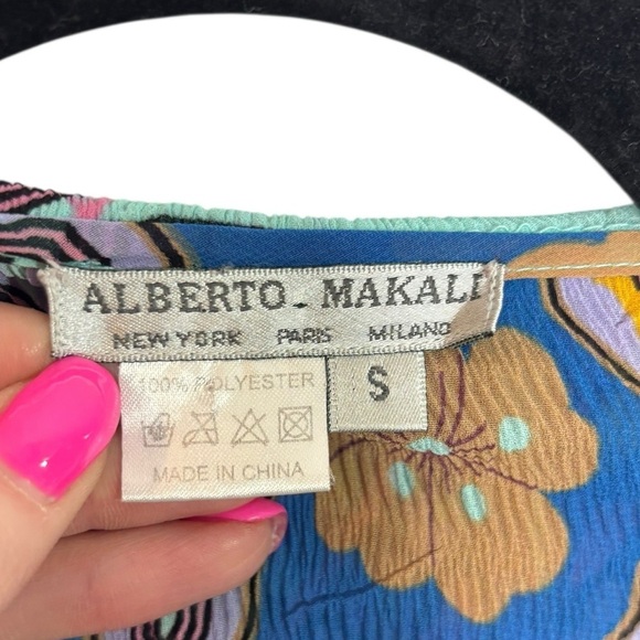 Art To Wear Rouched Long sleeve Button Front Alberto Makali Floral Blouse Size S - Picture 4 of 10